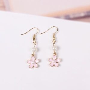 Cherry Blossoms Pearl Drop Earrings gold pl silver